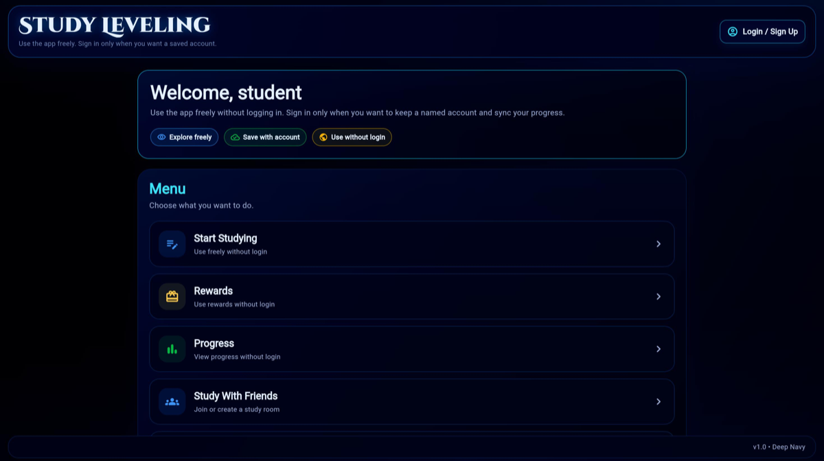 Study Leveling App project screenshot